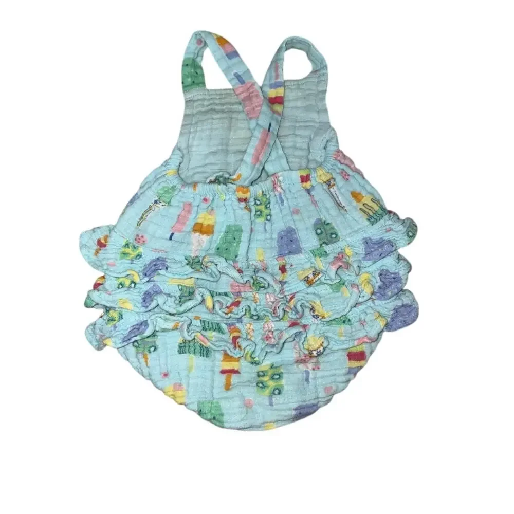 Angel Dear Baby Girl Popsicle Blue Muslin Bubble Romper Size 6-12 Months - Picture 2 of 3